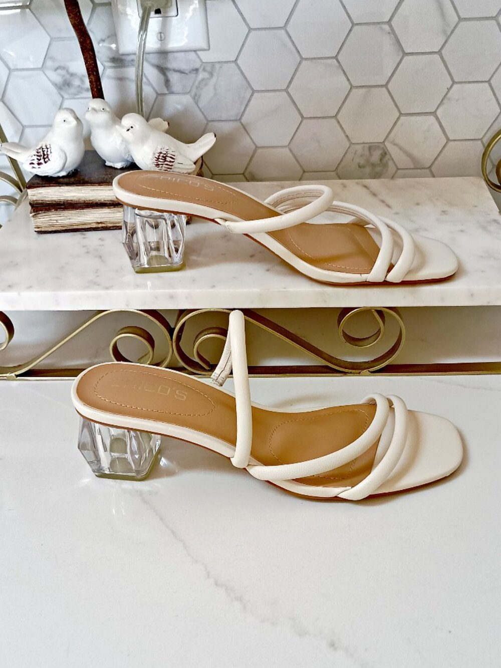 CHICOS CLEAR LUCITE HEEL SANDALS SZ 7 1/2